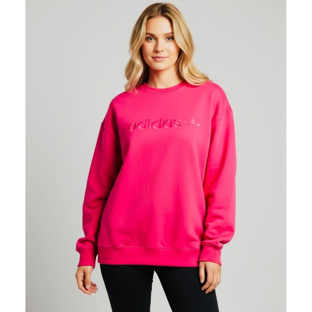 Adidas Hot Pink Crewneck Sweatshirt Oversized XS Embossed Logo Athletic